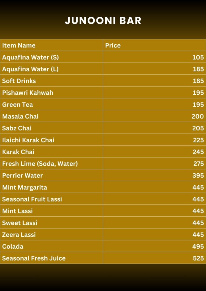 Junoon Heritage Menu