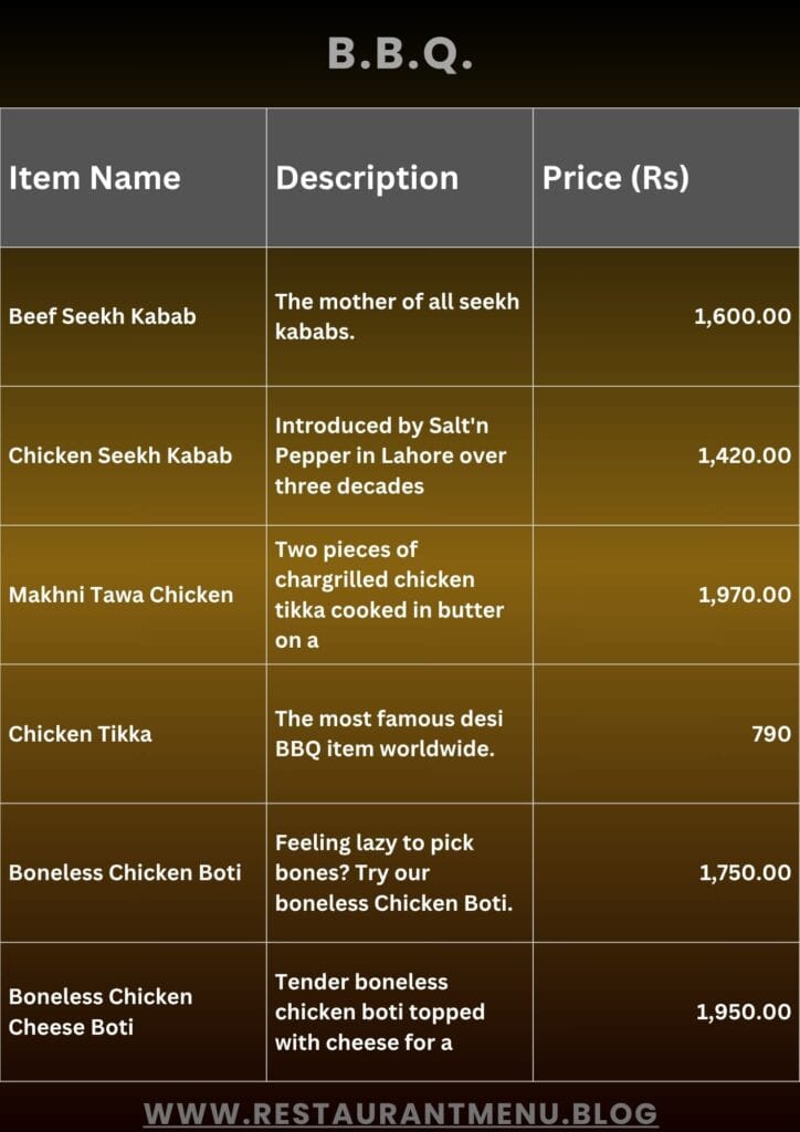Salt'n Pepper Menu