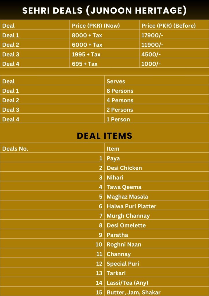 Junoon Heritage Menu