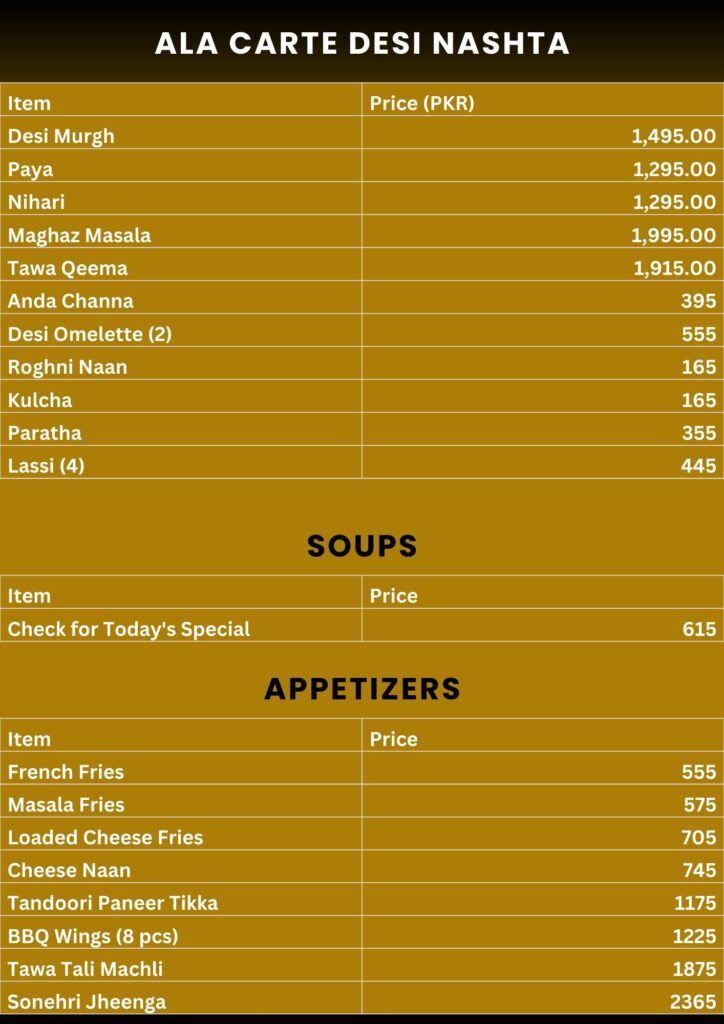 Junoon Heritage Menu