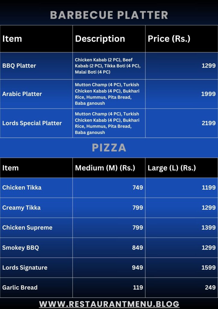 Lord's Menu