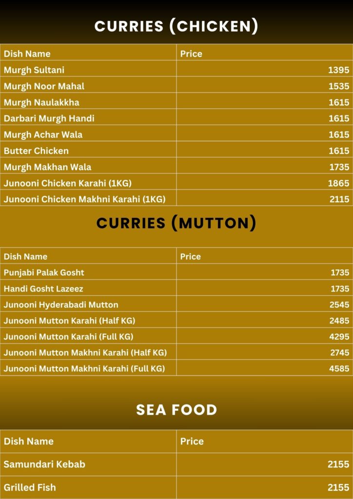 Junoon Heritage Menu