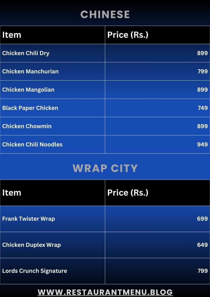 Lord's Menu