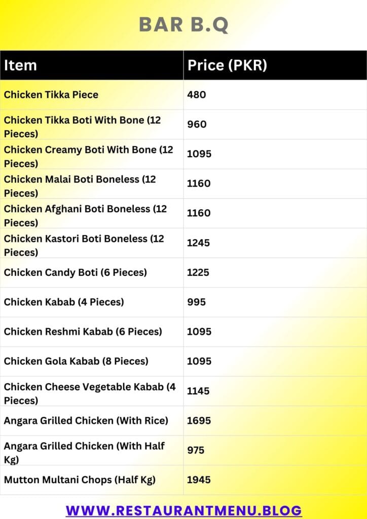 Baba Tikkah Menu