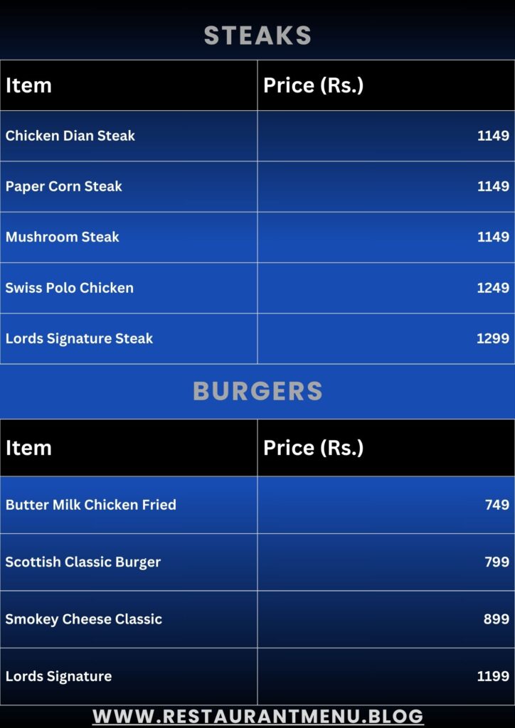 Lord's Menu