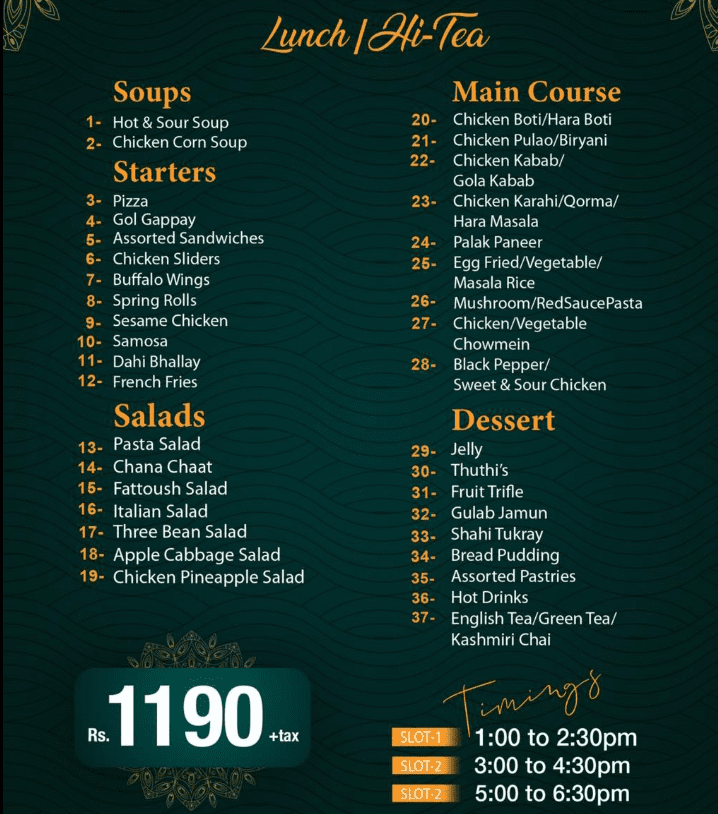 Banera Rooftop Menu