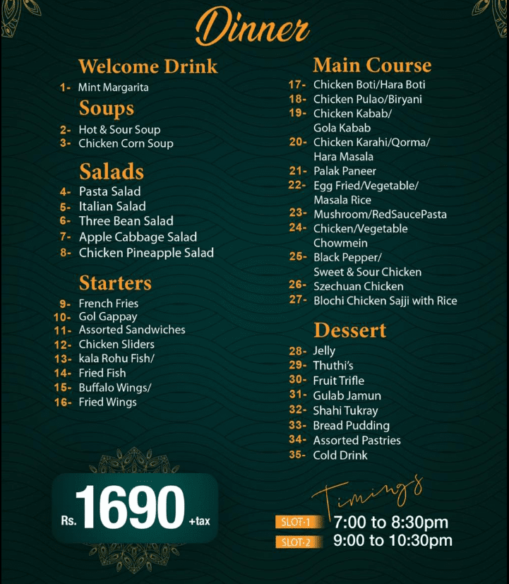 Banera Rooftop Menu