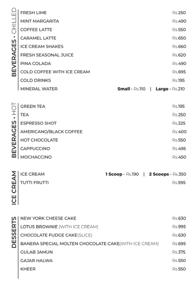 Banera Rooftop Menu