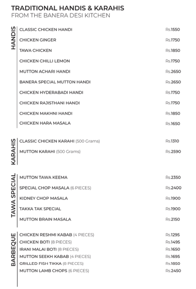 Banera Rooftop Menu