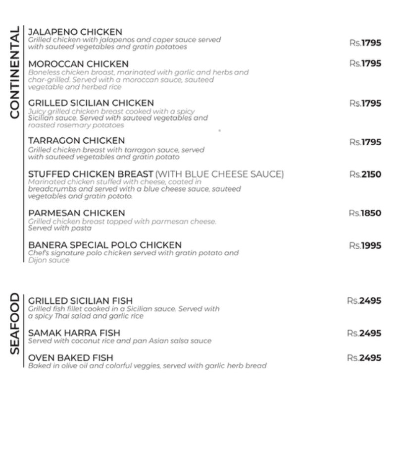 Banera Rooftop Menu