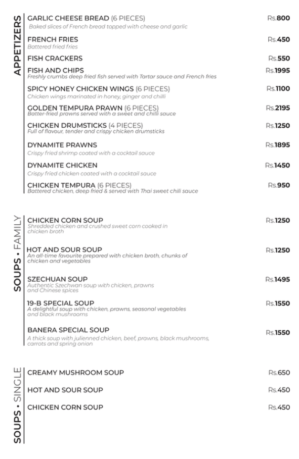 Banera Rooftop Menu