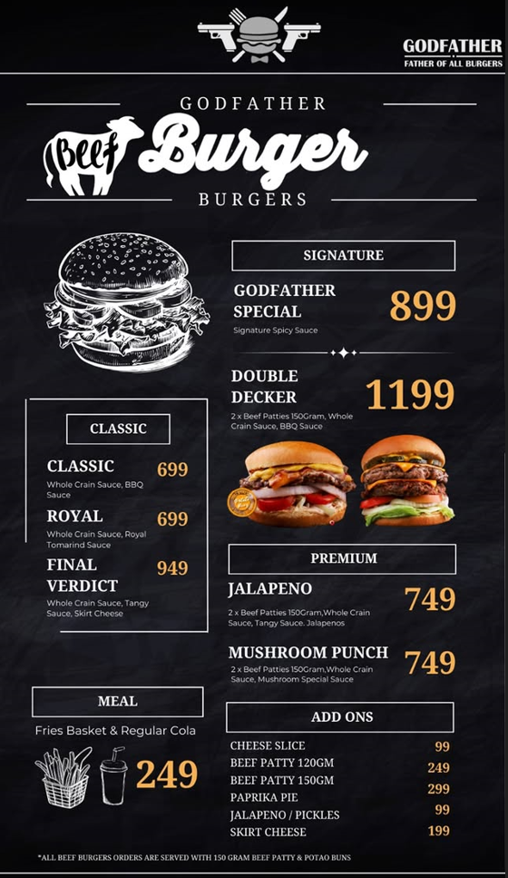 Godfather Burgers Menu