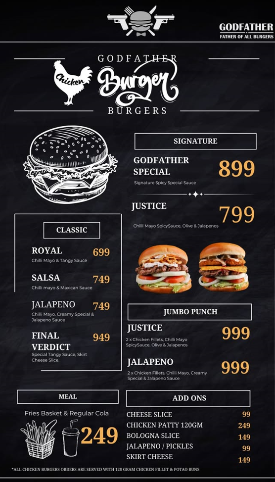 Godfather Burgers Menu