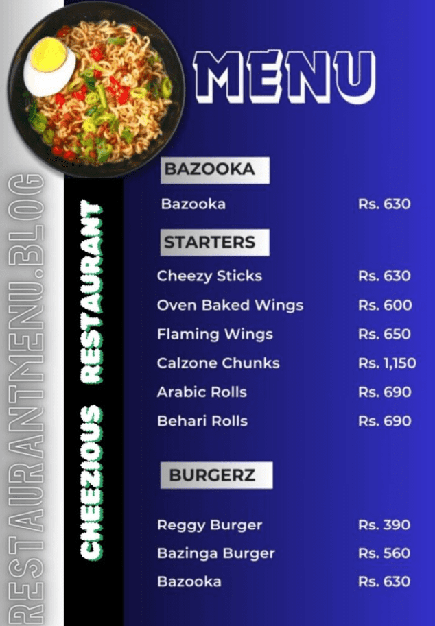 Cheezious (J3) Restaurant Menu