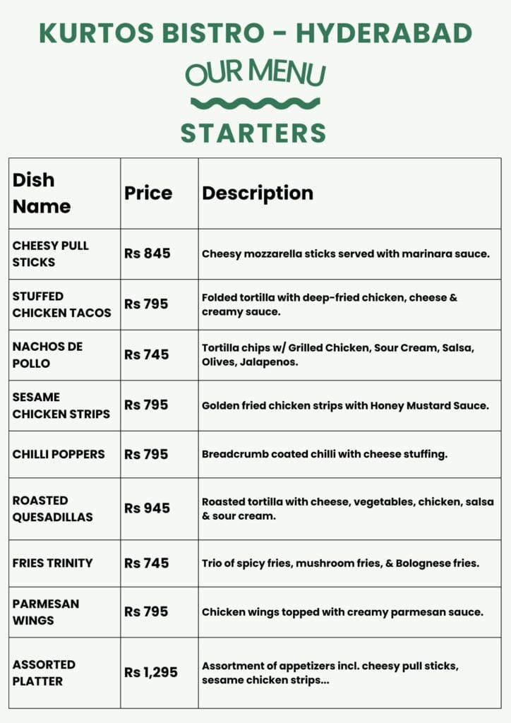 Kurtos Menu