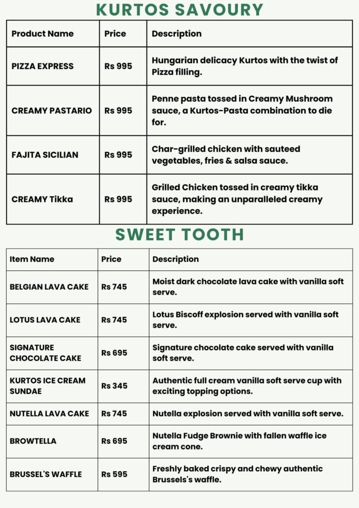 Kurtos Menu