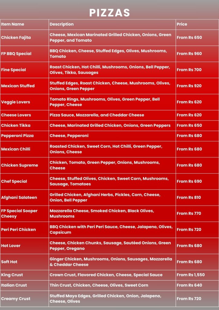 Pizza Family Menu