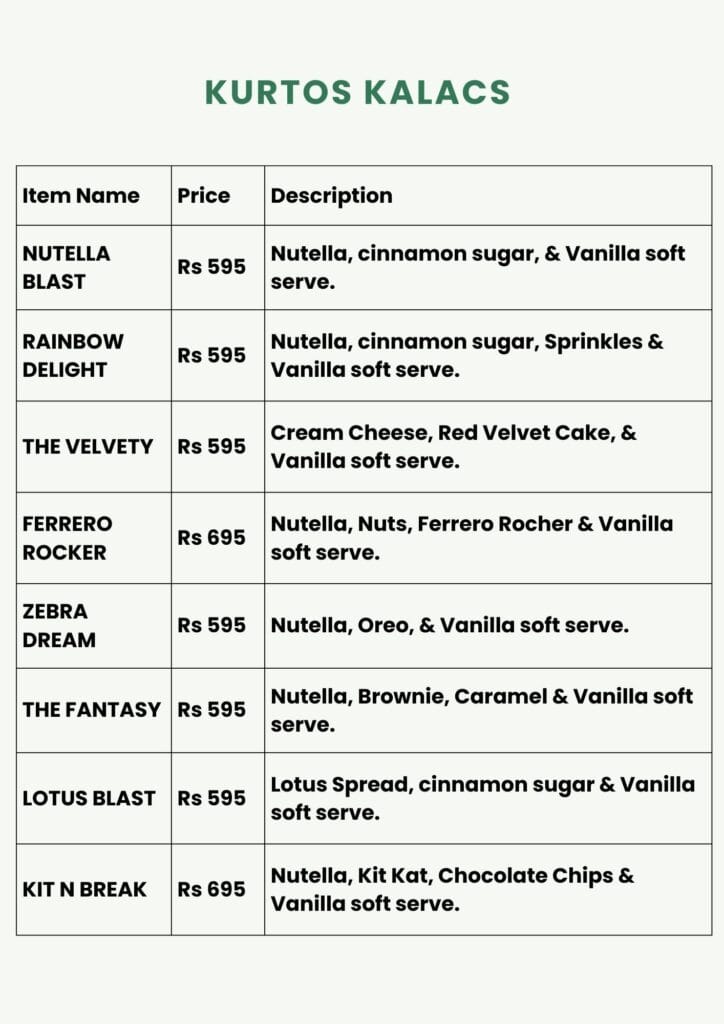 Kurtos Menu