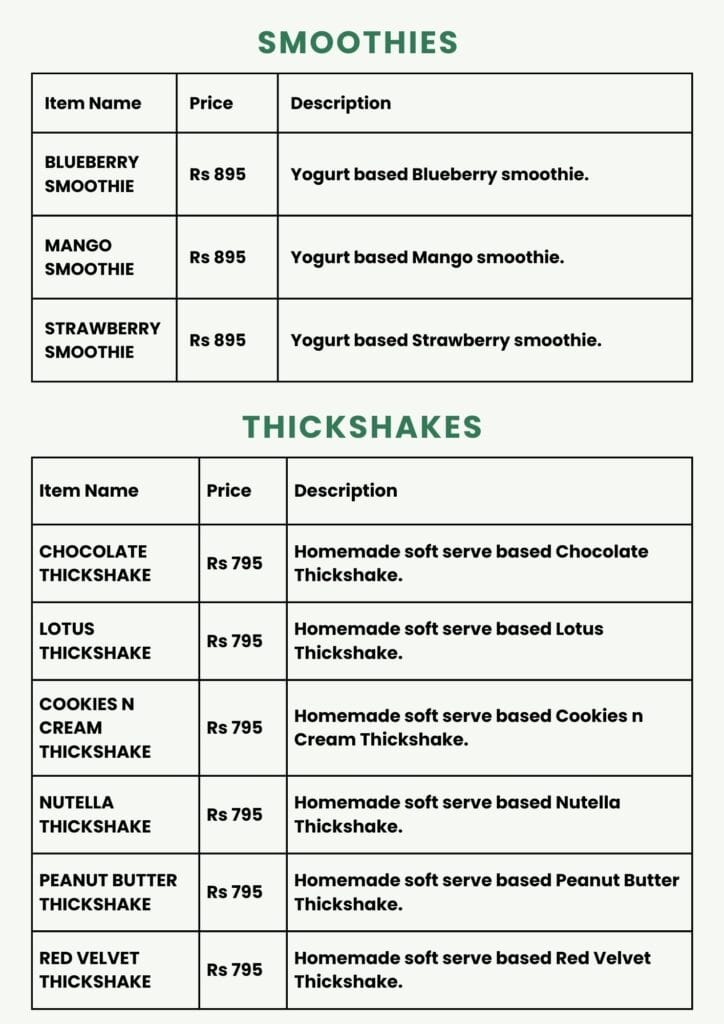 Kurtos Menu