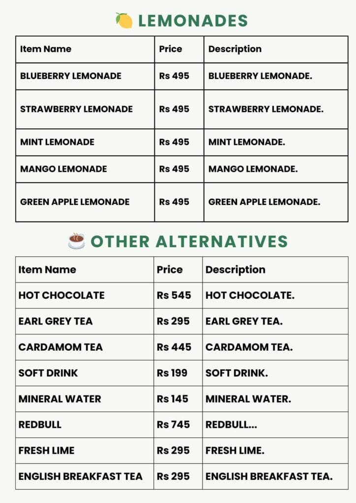 Kurtos Menu