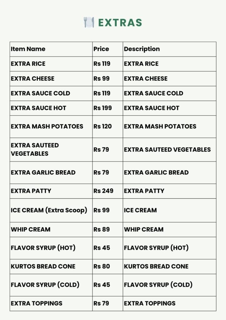 Kurtos Menu