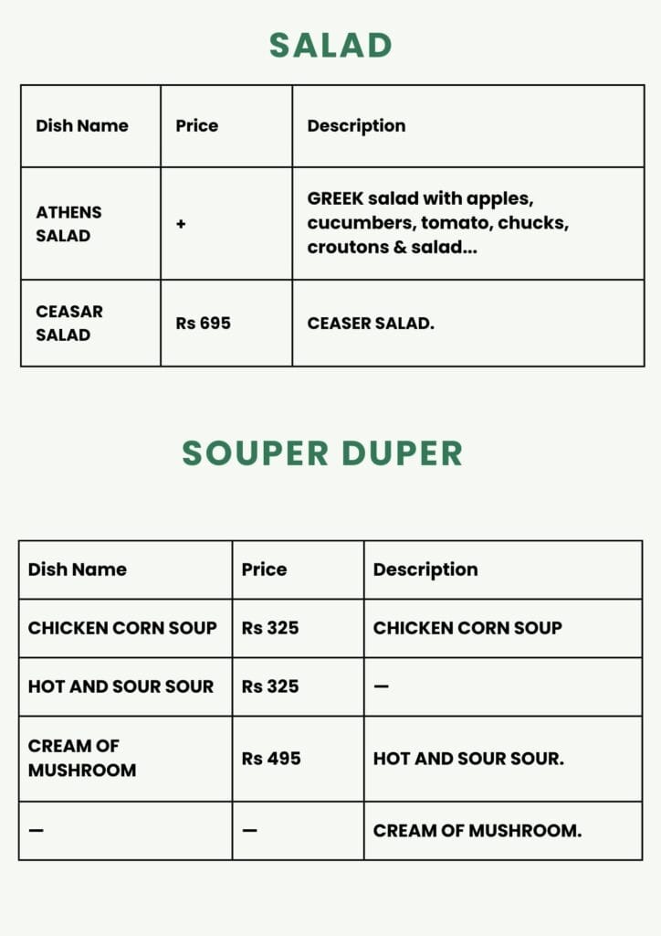 Kurtos Menu