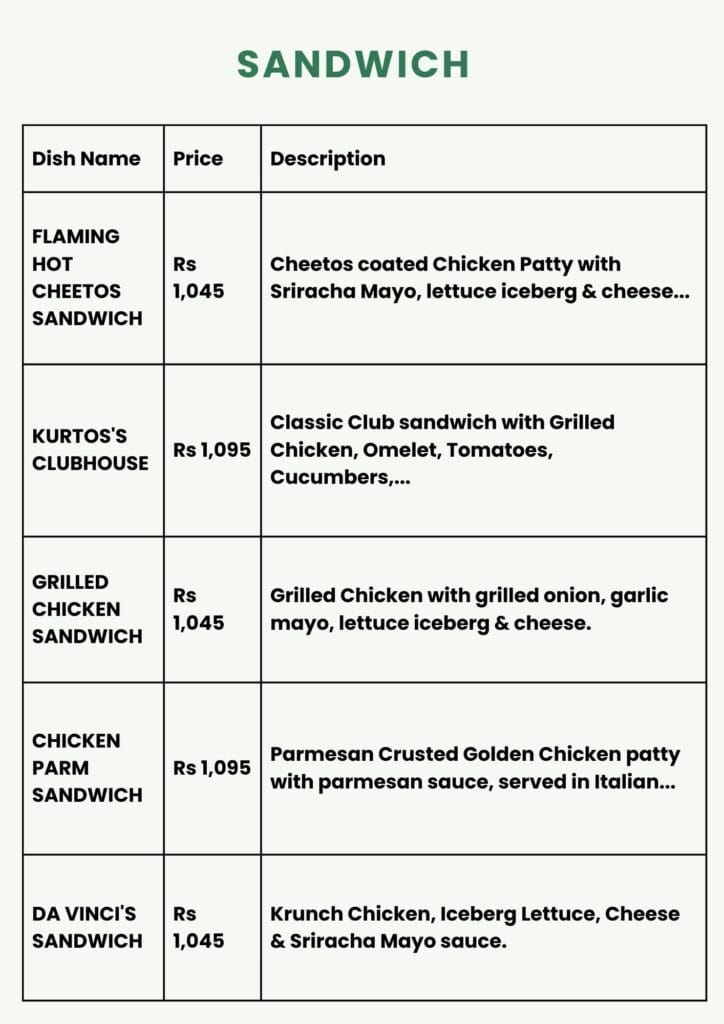 Kurtos Menu
