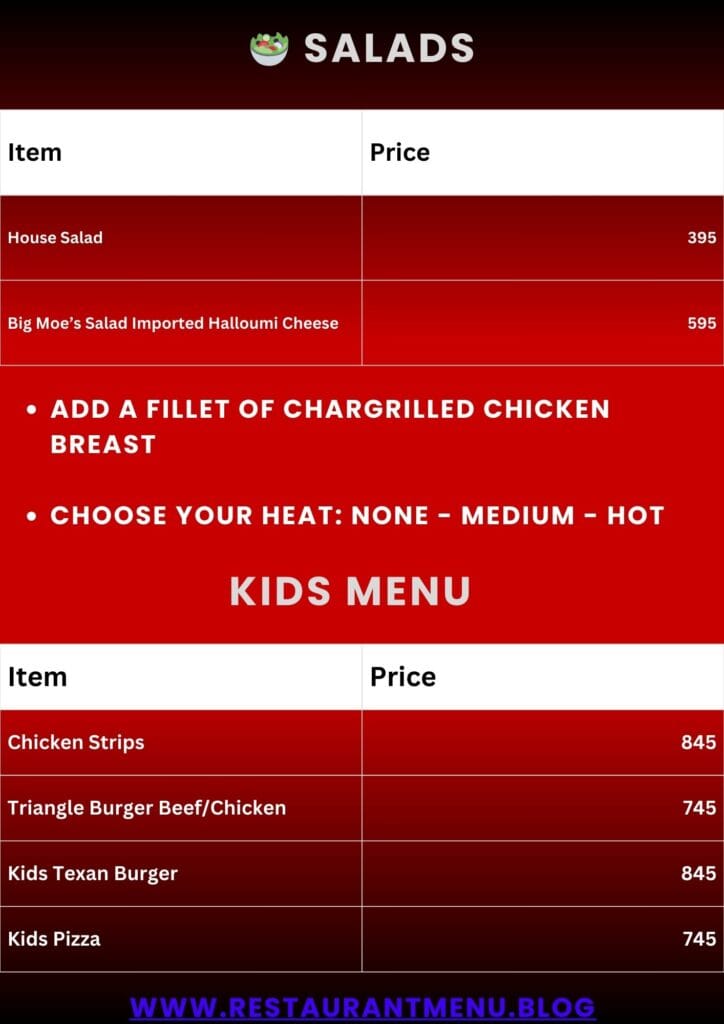 Big Moe's Menu