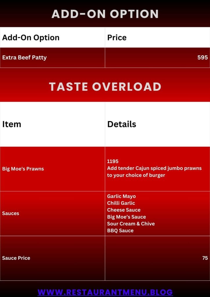 Big Moe's Menu