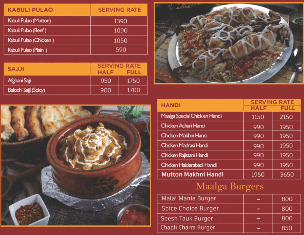 Maalga Afghan Menu