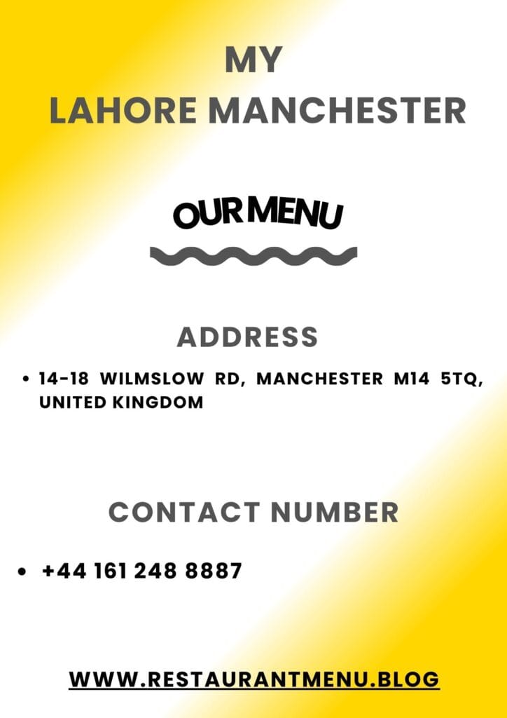 My Lahore Manchester Menu