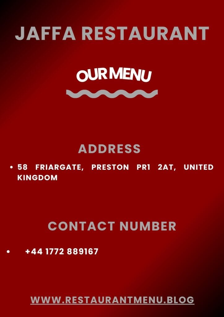 Jaffa Friargate Restaurant Menu