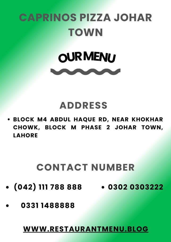 Caprinos Pizza Johar Town Menu
