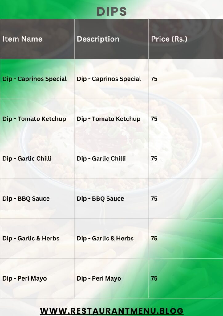 Caprinos Pizza Menu