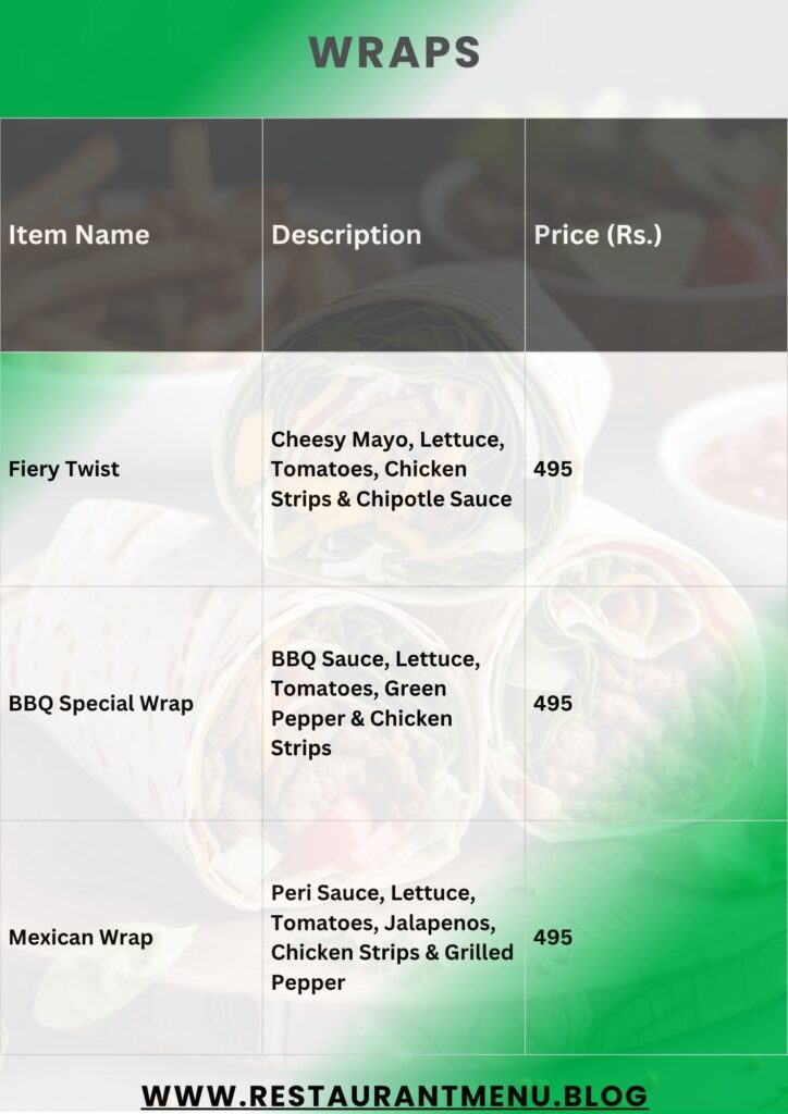 Caprinos Pizza Menu