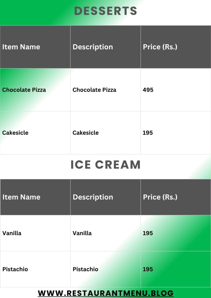 Caprinos Pizza Menu