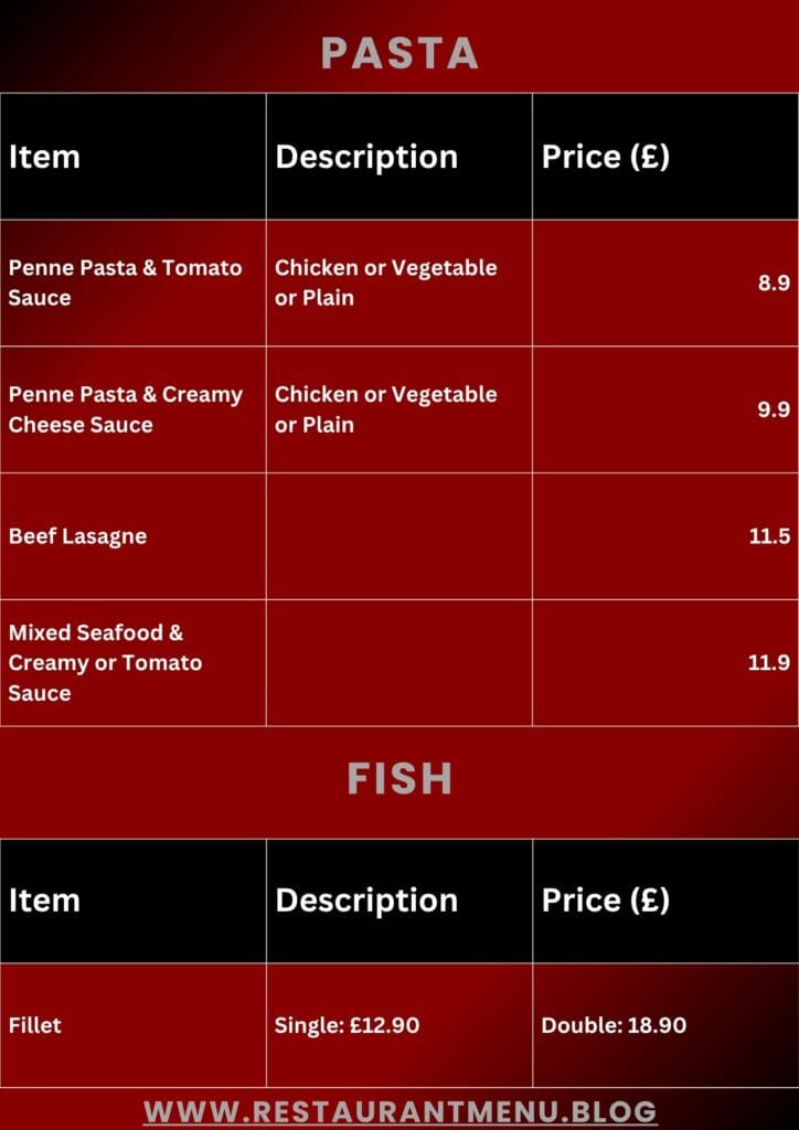 Jaffa Friargate Menu