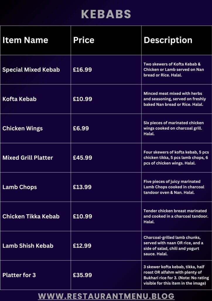 Al Taiba Bukhari Menu