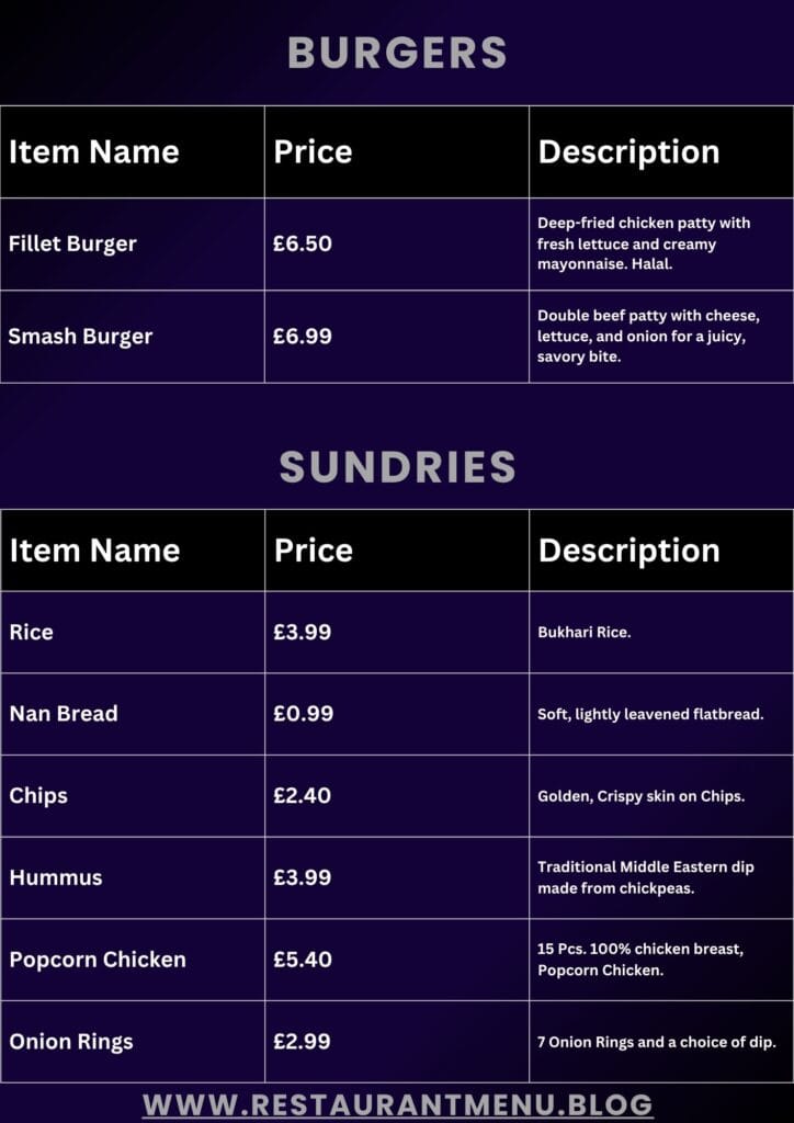 Al Taiba Bukhari Menu
