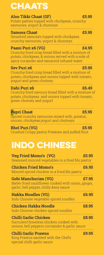 Chit 'N' Chaat Rusholme Menu