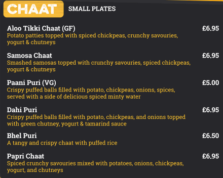 Chit 'N' Chaat Rusholme Menu