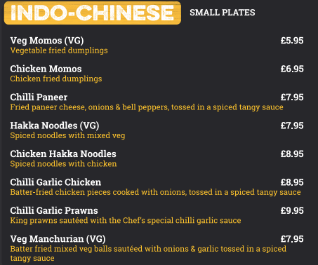Chit 'N' Chaat Rusholme Menu