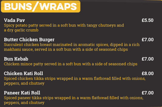 Chit 'N' Chaat Rusholme Menu