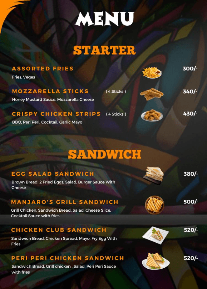 Manjaros Cafe Menu