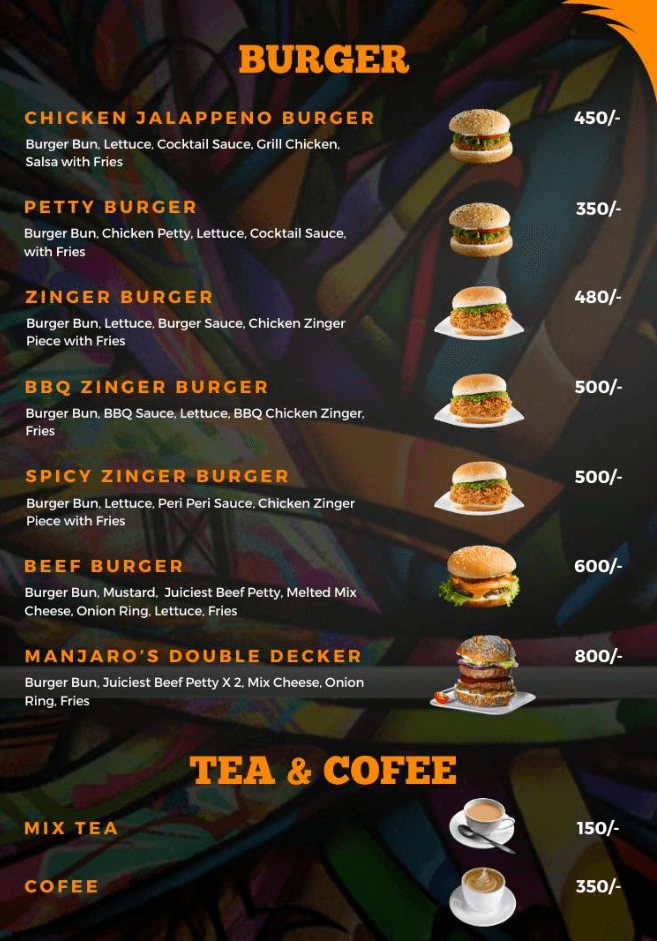 Manjaros Cafe Menu