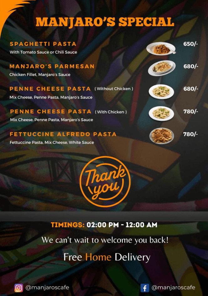 Manjaros Cafe Menu