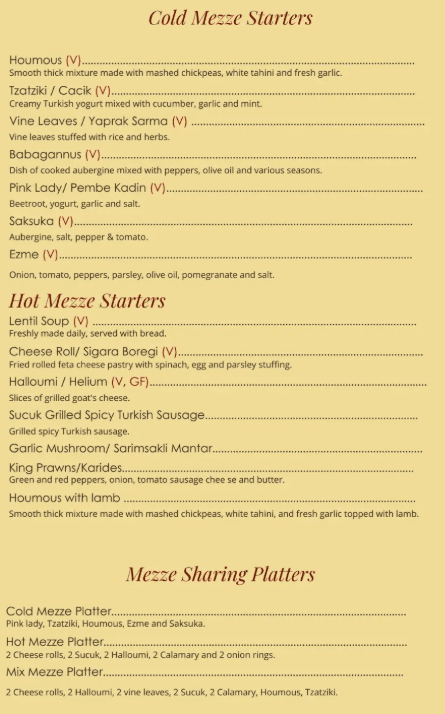 Sultanahmet Grill Menu