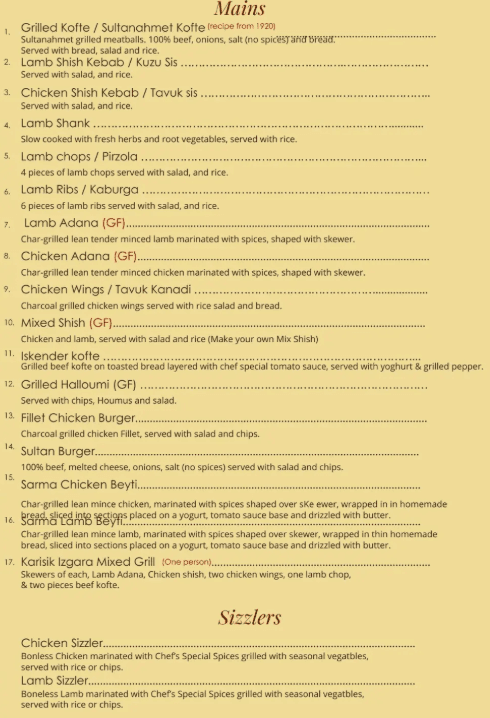 Sultanahmet Grill Menu